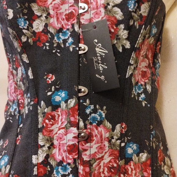 Alivila Y (L) Boned Floral Overbust Corset Set - Picture 3 of 11